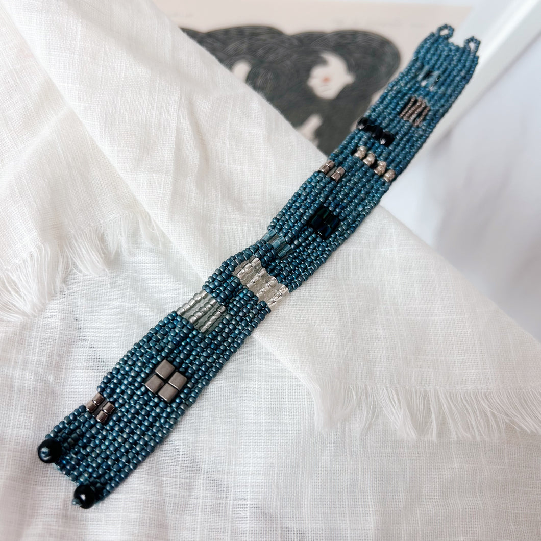 Patchwork Bead Bracelet : Blue and Brown : ARTFUL BEAD