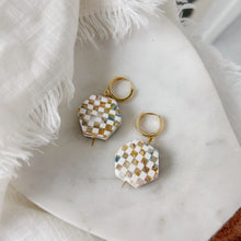 Load image into Gallery viewer, Pastel Checkered Clay Hexagon Earring
