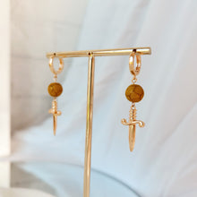 Load image into Gallery viewer, Dagger and Mustard Bead Earring
