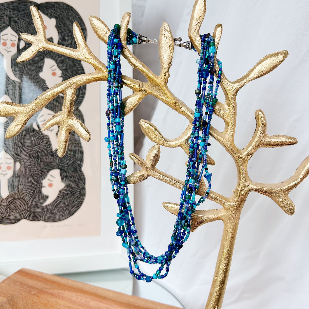 Blue Multistrand Seed Bead Necklace  : ARTFUL BEAD