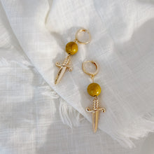 Load image into Gallery viewer, Dagger and Mustard Bead Earring
