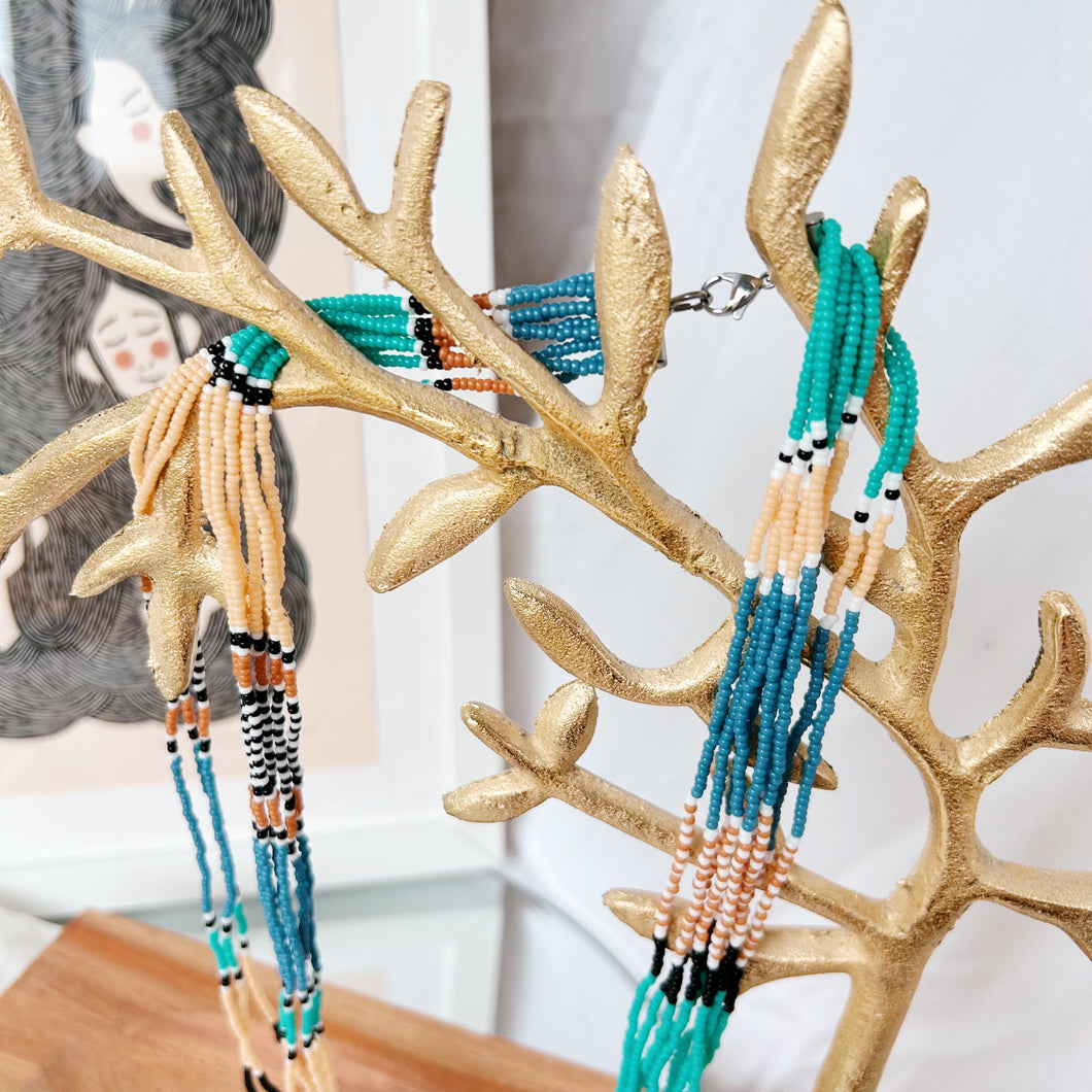 Brown and Turquoise Multistrand Seed Bead Necklace: ARTFUL BEAD