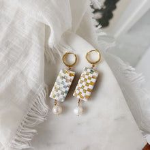Load image into Gallery viewer, Pastel Checkered Clay and Pearl Rectangle Earring
