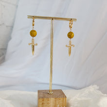 Load image into Gallery viewer, Dagger and Mustard Bead Earring
