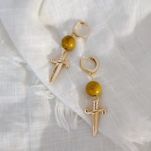 Load image into Gallery viewer, Dagger and Mustard Bead Earring
