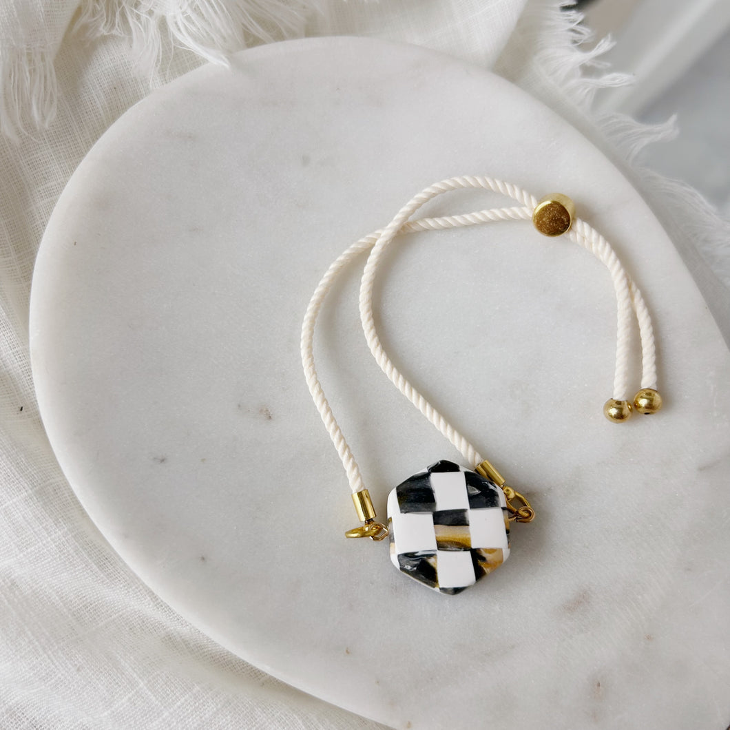 Black and White Checkered Clay Bracelet